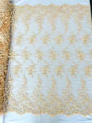 BIG FLORAL DAMASK BEADED MESH LACE FABRIC (By The Yard) - New Creations Fabric & Foam Inc