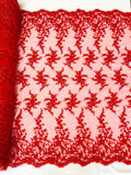 BIG FLORAL DAMASK BEADED MESH LACE FABRIC (By The Yard) - New Creations Fabric & Foam Inc