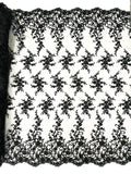 BIG FLORAL DAMASK BEADED MESH LACE FABRIC (By The Yard) - New Creations Fabric & Foam Inc