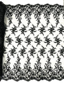 BIG FLORAL DAMASK BEADED MESH LACE FABRIC (By The Yard) - New Creations Fabric & Foam Inc