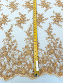 BIG FLORAL DAMASK BEADED MESH LACE FABRIC (By The Yard) - New Creations Fabric & Foam Inc