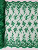 BIG FLORAL DAMASK BEADED MESH LACE FABRIC (By The Yard) - New Creations Fabric & Foam Inc