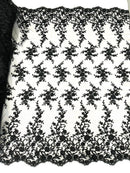 BIG FLORAL DAMASK BEADED MESH LACE FABRIC (By The Yard) - New Creations Fabric & Foam Inc