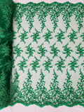 BIG FLORAL DAMASK BEADED MESH LACE FABRIC (By The Yard) - New Creations Fabric & Foam Inc