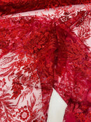 Big Glitter Damask Design On A Mesh Lace Fabric| New Creations Fabric & Foam Inc. - New Creations Fabric & Foam Inc