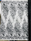 Big Glitter Damask Design On A Mesh Lace Fabric| New Creations Fabric & Foam Inc. - New Creations Fabric & Foam Inc