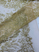 Big Glitter Damask Design On A Mesh Lace Fabric| New Creations Fabric & Foam Inc. - New Creations Fabric & Foam Inc