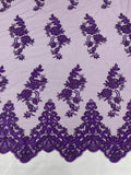 ELEGANT BEADED FLORAL LACE ON MESH FABRIC (By The Yard) - New Creations Fabric & Foam Inc
