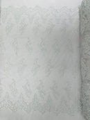 ELEGANT BEADED FLORAL LACE ON MESH FABRIC (By The Yard) - New Creations Fabric & Foam Inc