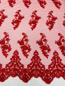 ELEGANT BEADED FLORAL LACE ON MESH FABRIC (By The Yard) - New Creations Fabric & Foam Inc