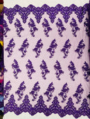 ELEGANT BEADED FLORAL LACE ON MESH FABRIC (By The Yard) - New Creations Fabric & Foam Inc