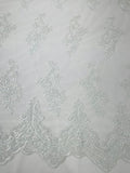 ELEGANT BEADED FLORAL LACE ON MESH FABRIC (By The Yard) - New Creations Fabric & Foam Inc