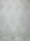 ELEGANT BEADED FLORAL LACE ON MESH FABRIC (By The Yard) - New Creations Fabric & Foam Inc