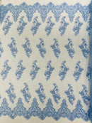 ELEGANT BEADED FLORAL LACE ON MESH FABRIC (By The Yard) - New Creations Fabric & Foam Inc