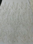FANCY BEADED LACE ON MESH FABRIC (By The Yard) - New Creations Fabric & Foam Inc