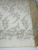 FASHION VINE BEADED LACE ON A MESH FABRIC (By The Yard) - New Creations Fabric & Foam Inc