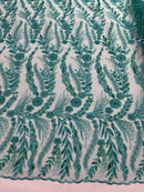 Feather and Vine Beaded Lace Fabric 54” Wide| New Creations Fabric & Foam Inc. - New Creations Fabric & Foam Inc
