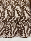 Feather and Vine Beaded Lace Fabric 54” Wide| New Creations Fabric & Foam Inc. - New Creations Fabric & Foam Inc