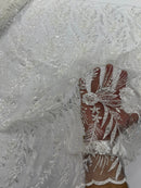 Feather and Vine Beaded Lace Fabric 54” Wide| New Creations Fabric & Foam Inc. - New Creations Fabric & Foam Inc