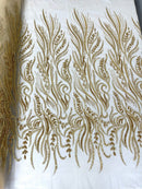 FEATHER BEADED LACE ON MESH FABRIC (By The Yard) - New Creations Fabric & Foam Inc