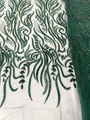 FEATHER BEADED LACE ON MESH FABRIC (By The Yard) - New Creations Fabric & Foam Inc