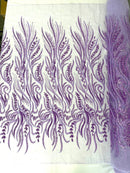 FEATHER BEADED LACE ON MESH FABRIC (By The Yard) - New Creations Fabric & Foam Inc