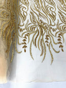 FEATHER BEADED LACE ON MESH FABRIC (By The Yard) - New Creations Fabric & Foam Inc