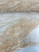 FEATHER BEADED LACE ON MESH FABRIC (By The Yard) - New Creations Fabric & Foam Inc