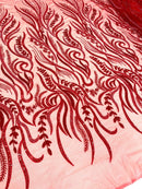 FEATHER BEADED LACE ON MESH FABRIC (By The Yard) - New Creations Fabric & Foam Inc