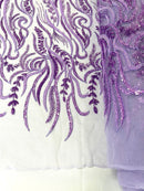 FEATHER BEADED LACE ON MESH FABRIC (By The Yard) - New Creations Fabric & Foam Inc