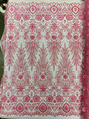 Floral 3D Palm Damask with Glitter in a Mesh Lace| New Creations Fabric & Foam Inc. - New Creations Fabric & Foam Inc