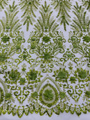 Floral 3D Palm Damask with Glitter in a Mesh Lace| New Creations Fabric & Foam Inc. - New Creations Fabric & Foam Inc