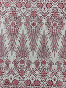 Floral 3D Palm Damask with Glitter in a Mesh Lace| New Creations Fabric & Foam Inc. - New Creations Fabric & Foam Inc