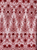 Floral 3D Palm Damask with Glitter in a Mesh Lace| New Creations Fabric & Foam Inc. - New Creations Fabric & Foam Inc