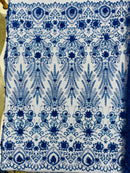 Floral 3D Palm Damask with Glitter in a Mesh Lace| New Creations Fabric & Foam Inc. - New Creations Fabric & Foam Inc