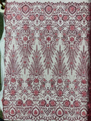 Floral 3D Palm Damask with Glitter in a Mesh Lace| New Creations Fabric & Foam Inc. - New Creations Fabric & Foam Inc