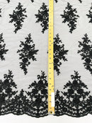 FLORAL DAMASK BEADED LACE ON MESH FABRIC (By The Yard) - New Creations Fabric & Foam Inc