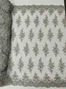 FLORAL DAMASK BEADED LACE ON MESH FABRIC (By The Yard) - New Creations Fabric & Foam Inc