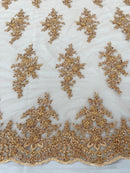 FLORAL DAMASK BEADED LACE ON MESH FABRIC (By The Yard) - New Creations Fabric & Foam Inc