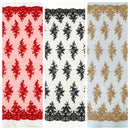 FLORAL DAMASK BEADED LACE ON MESH FABRIC (By The Yard) - New Creations Fabric & Foam Inc