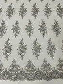 FLORAL DAMASK BEADED LACE ON MESH FABRIC (By The Yard) - New Creations Fabric & Foam Inc