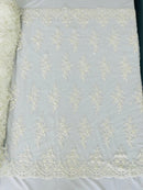 FLORAL DAMASK BEADED LACE ON MESH FABRIC (By The Yard) - New Creations Fabric & Foam Inc