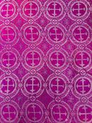 Fuchsia/Silver - SQUARE METALLIC CROSS JACQUARD SATIN - New Creations Fabric & Foam Inc