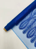 GLITTER FEATHER DAMASK DESIGN MESH LACE FABRIC (By The Yard) - New Creations Fabric & Foam Inc