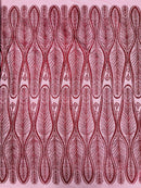 GLITTER FEATHER DAMASK DESIGN MESH LACE FABRIC (By The Yard) - New Creations Fabric & Foam Inc