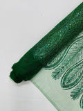 GLITTER FEATHER DAMASK DESIGN MESH LACE FABRIC (By The Yard) - New Creations Fabric & Foam Inc