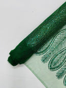 GLITTER FEATHER DAMASK DESIGN MESH LACE FABRIC (By The Yard) - New Creations Fabric & Foam Inc