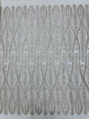 GLITTER FEATHER DAMASK DESIGN MESH LACE FABRIC (By The Yard) - New Creations Fabric & Foam Inc