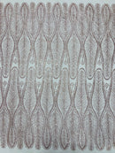 GLITTER FEATHER DAMASK DESIGN MESH LACE FABRIC (By The Yard) - New Creations Fabric & Foam Inc