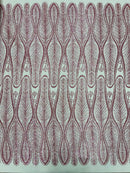 GLITTER FEATHER DAMASK DESIGN MESH LACE FABRIC (By The Yard) - New Creations Fabric & Foam Inc